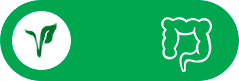 okrągła ikona ProDiet i ikona jelita grubego na zielonym tle